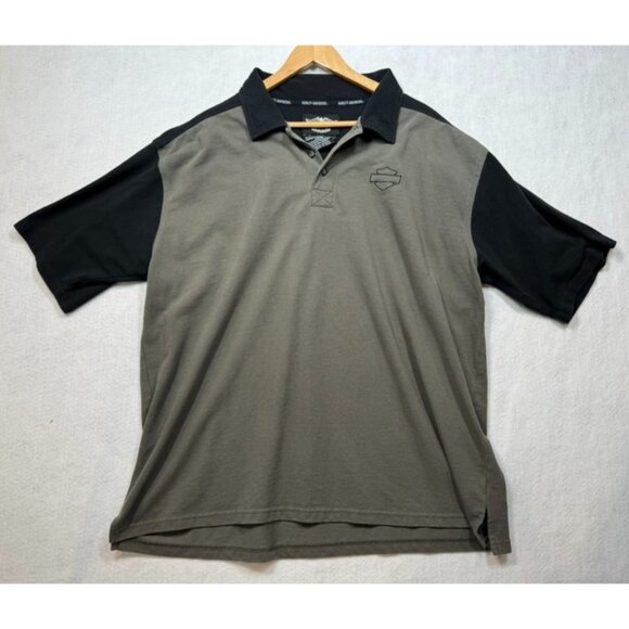 Harley-Davidson Other - Harley-Davidson Short Sleeve Polo Shirt Embroidered Black Olive Green Men's 2XL
